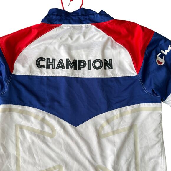 CHAMPION Pullover Warm Up Sweater Jacket Red White Blue Logo Polyester sz XL - Picture 9 of 12